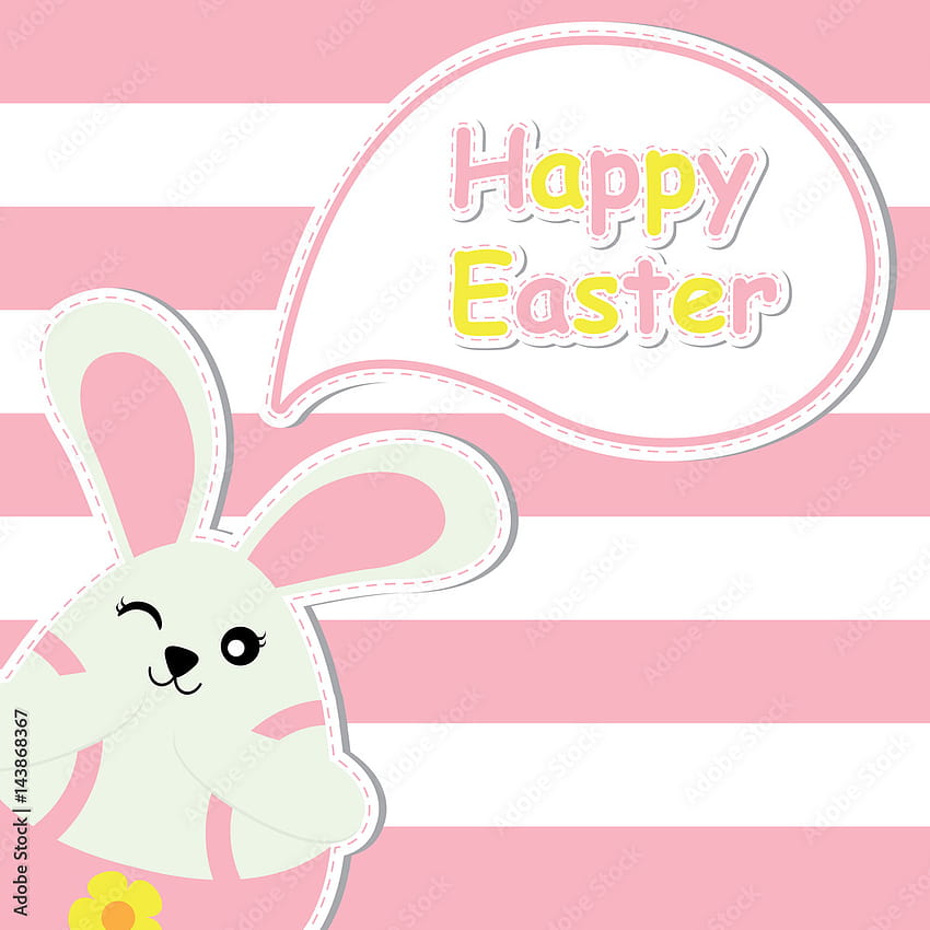 Biglietto di Pasqua con una simpatica coniglietta su sfondi a strisce rosa per la cartolina di Pasqua e l'illustrazione vettoriale del biglietto di auguri Stock Vector, strisce di Pasqua Sfondo del telefono HD