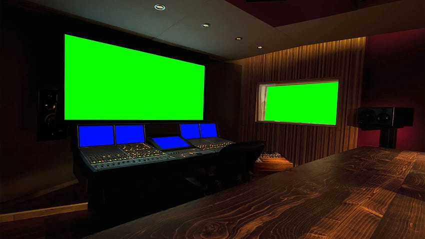 Musikaufnahmestudio im grünen Schirm stock footage VOLL, Aufnahmestudiohintergrund HD-Hintergrundbild
