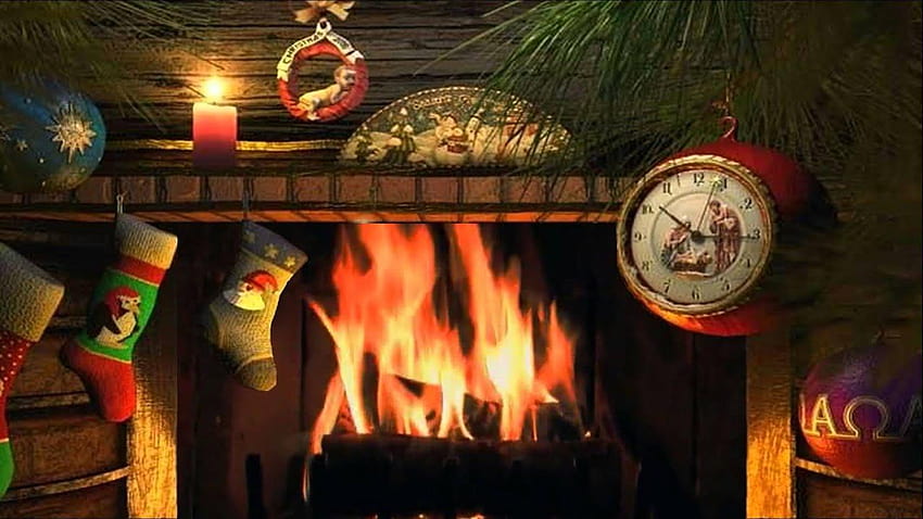 Chimenea tradicional navideña de troncos navideños con sonidos crepitantes de fuego, Navidad yuletide fondo de pantalla