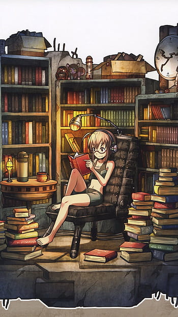 Anime Girl Reading In Bookstore