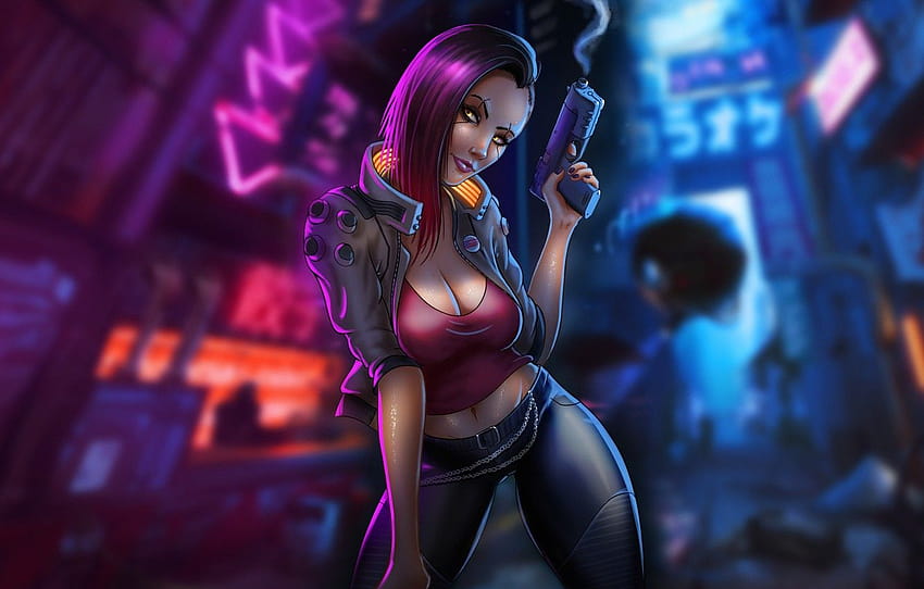 Wallpaper Girl, The game, City, Art, Lights, Neon, Cyborg, CD