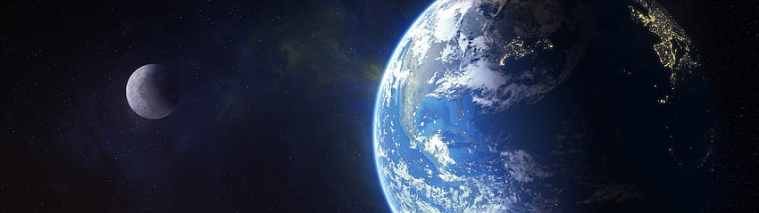 Tierra Luna Planeta Espacio, 5120x1440 espacio fondo de pantalla