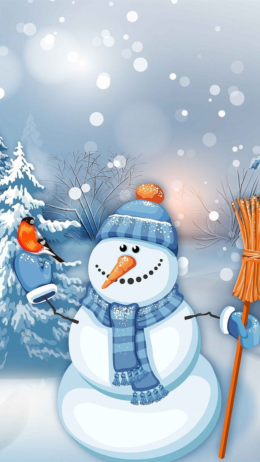 Snowman, winter, snow, trees, art 1080x1920 iPhone 8/7/6/6S Plus , background, winter snowmen HD phone wallpaper