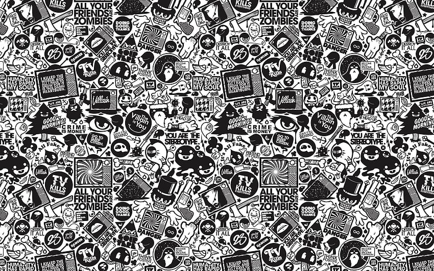 Color Black White, doodles amoled HD wallpaper
