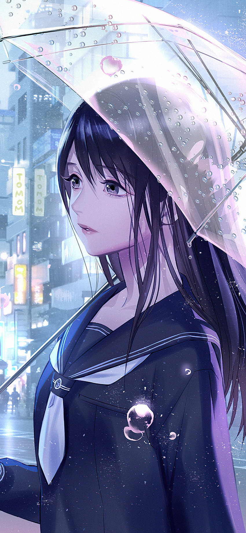 Anime Girl In Rain With Umbrella Style Colorful Art Print Framed Shadowbox  | eBay