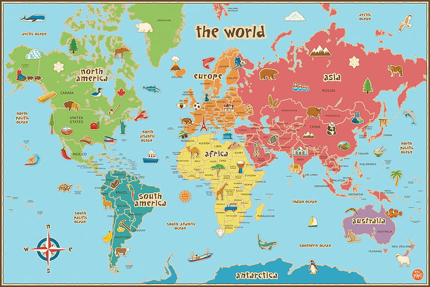 Wall Pops WPE0624 Kids World Kuru Silme Harita Çıkartması Duvar Çıkartmaları, sermayeli dünya haritası HD duvar kağıdı