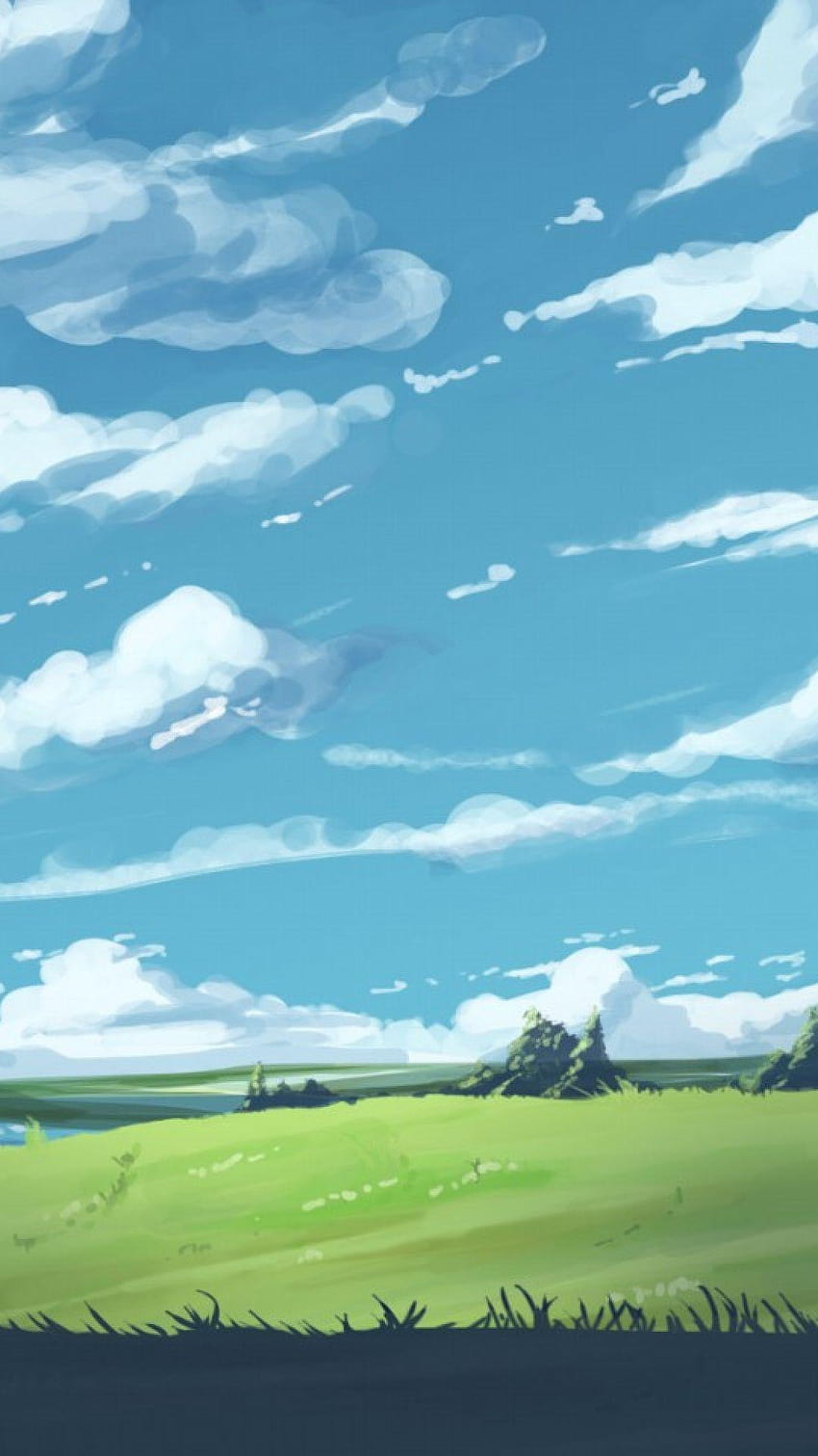 Anime Manzarası iPhone, anime çimen manzarası HD telefon duvar kağıdı