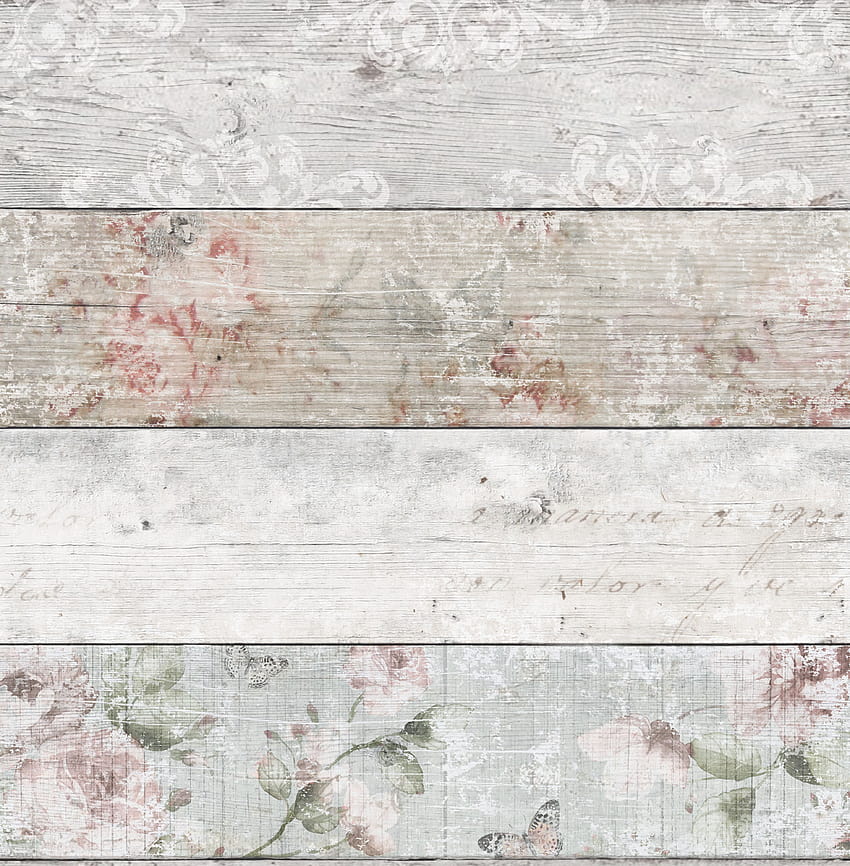 Grey & Pink Distressed Floral Wood Flat HD phone wallpaper