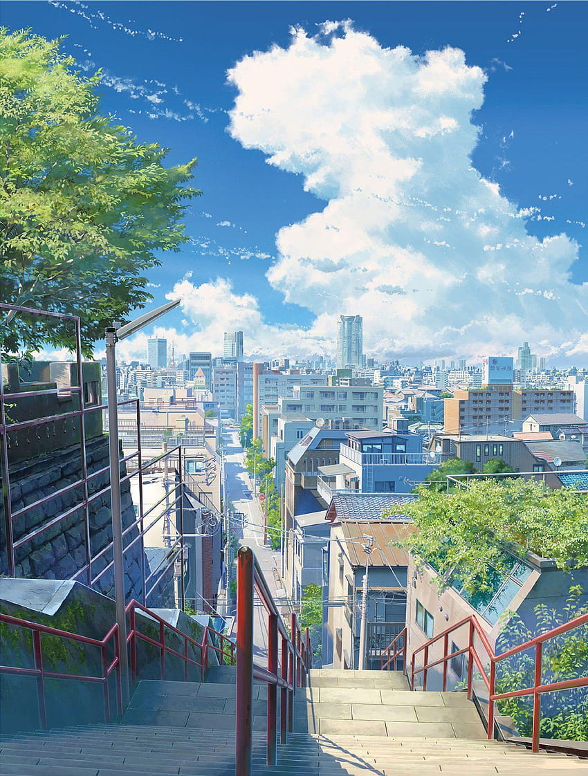 Escalera del Santuario Suga del anime, teléfono makoto shinkai fondo de pantalla del teléfono