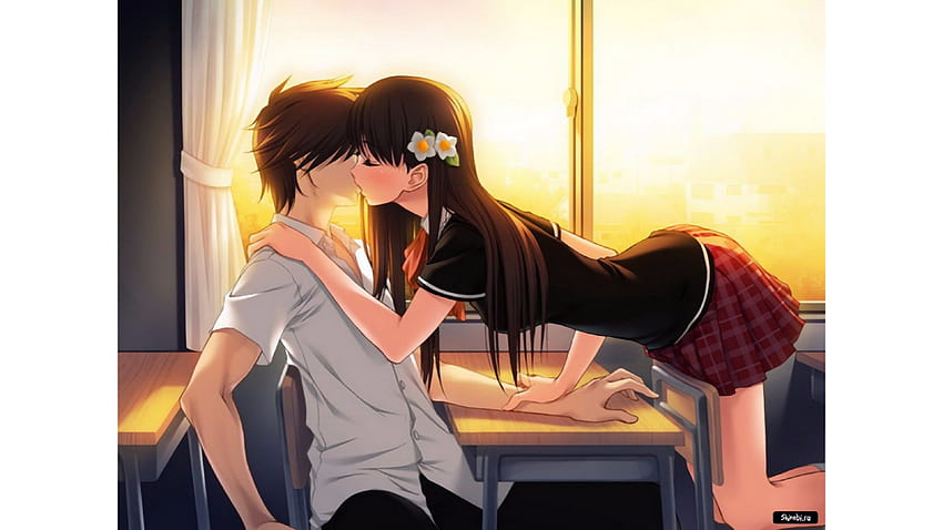 Kiss Cartoon wysłane przez Johna Johnsona, słodkie całowanie i przytulanie anime Tapeta HD