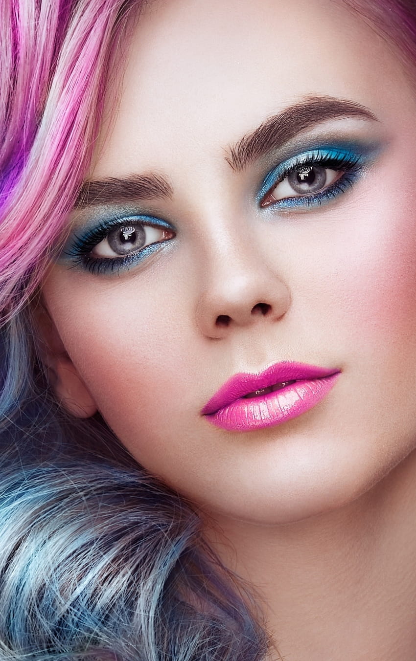 Kolor włosów, modelka dziewczyny, makijaż, zbliżenie, farba do włosów Tapeta na telefon HD