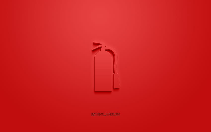 Fire extinguisher 3d icon, red background, 3d symbols, Fire extinguisher, creative 3d art, 3d icons, Fire extinguisher sign, Fire fighting 3d icons with resolution 2560x1600. High Quality HD wallpaper