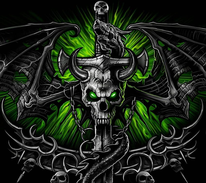 Green Skull, green fire skull HD wallpaper
