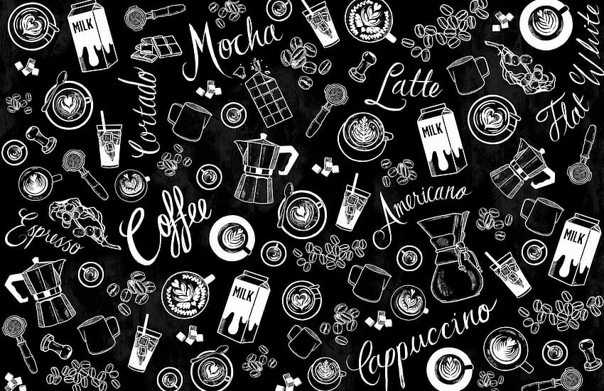 Black & White Coffee Cup Pattern Mural, black teens HD wallpaper