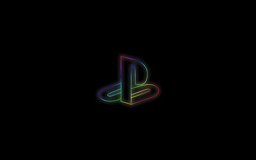 PlayStation-Neon-Logo, minimal, schwarze Hintergründe, kreativ, Kunstwerk, PlayStation-Minimalismus, PlayStation-Logo, Marken, PlayStation mit einer Auflösung von 3840 x 2400. Hochwertiges, minimalistisches Playstation-Schwarz HD-Hintergrundbild