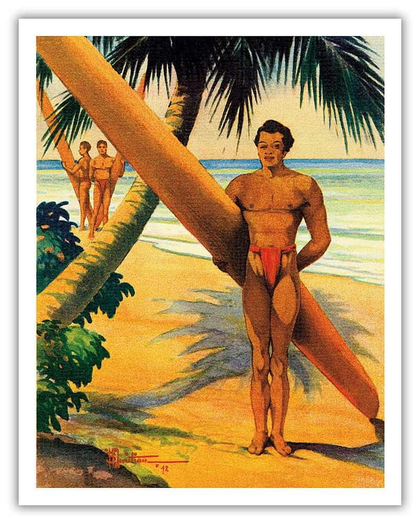 Berselancar di Hawaii Perjalanan Liburan Musim Panas Poster Vintage Retro Poster Kanvas Lukisan Dinding Kertas Poster Rumah Hadiah Dekorasi orange Musim Panas Stiker wallpaper ponsel HD