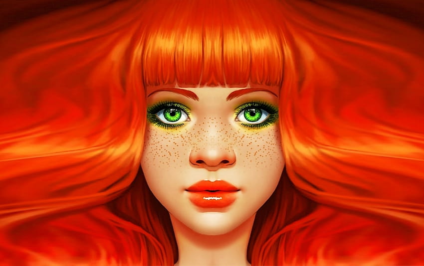 Wanita Kepala Merah Mata Hijau, mata wanita hijau Wallpaper HD