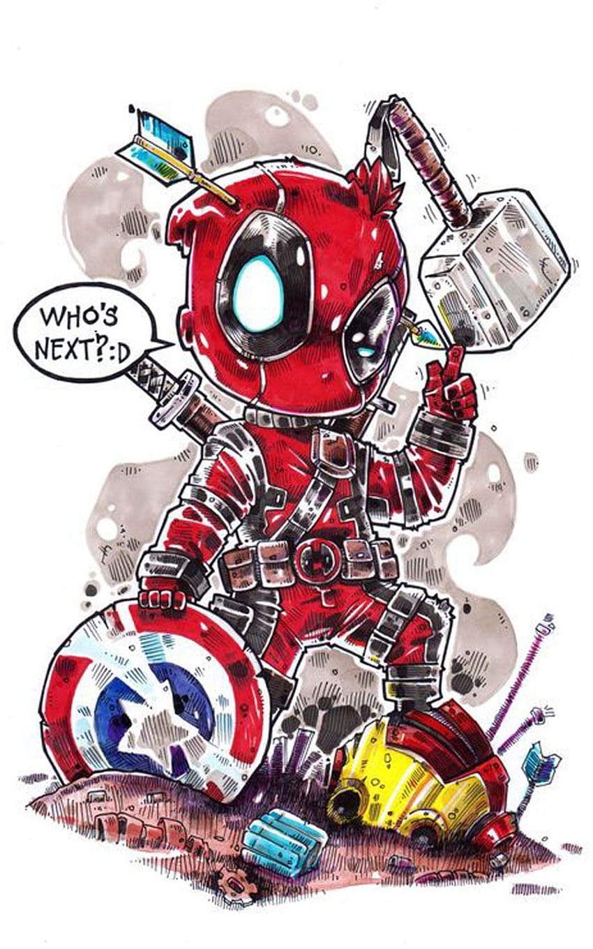 Deadpool, chibi marvel cartoon phone HD phone wallpaper