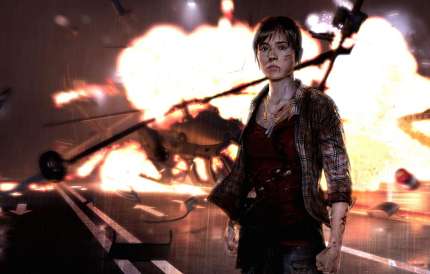 road, look, the wreckage, girl, the explosion, fire, the crash, necklace, helicopter, Quantic Dream, PS3, scars, Ellen Page, Ellen Page, Sony Computer Entertainment, BEYOND: Two Souls , section игры HD wallpaper