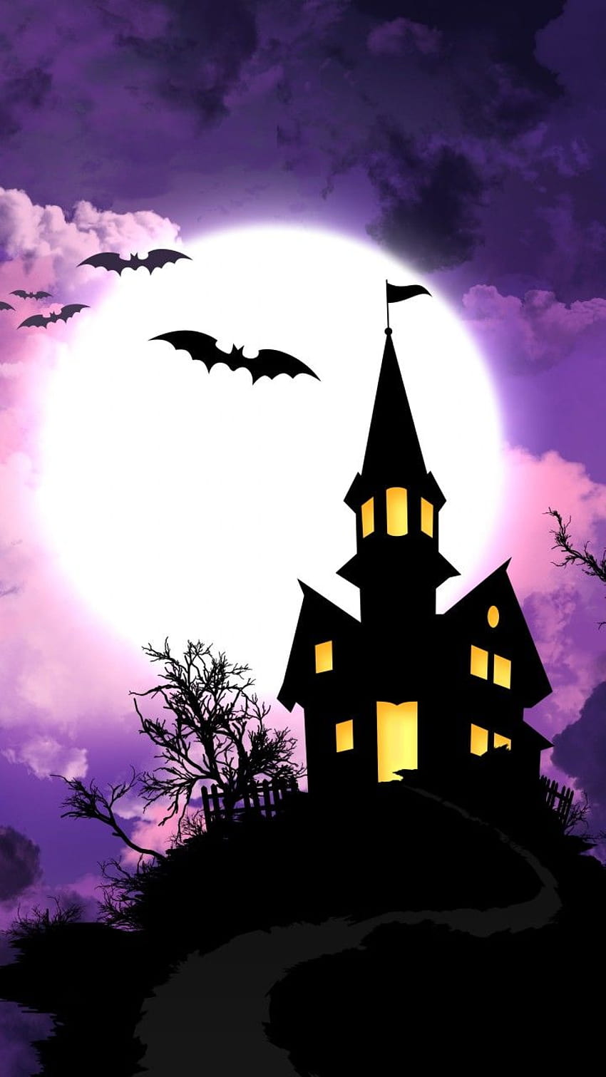 Halloween, All Hallows' Eve, All Saints' Eve, night, hill, bats, full moon, Holidays, halloween 720x1280 HD phone wallpaper