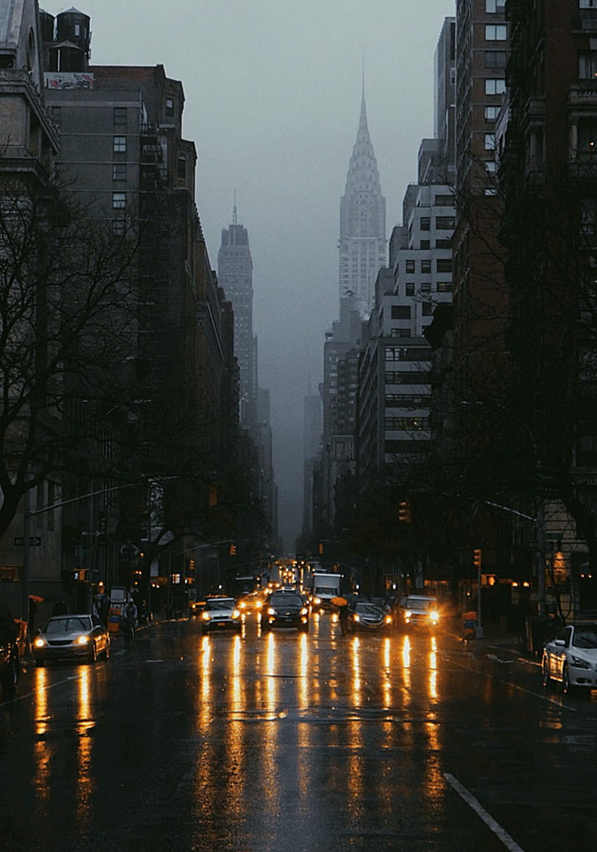 ニューヨーク市の雨 HD電話の壁紙
