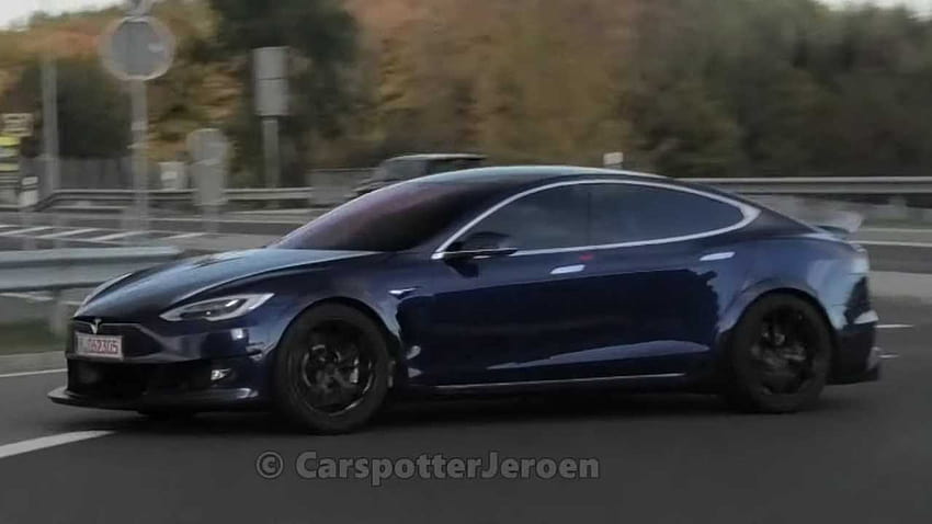 Tesla Model S Plaid spied testing aggressive body at the Nurburgring HD wallpaper