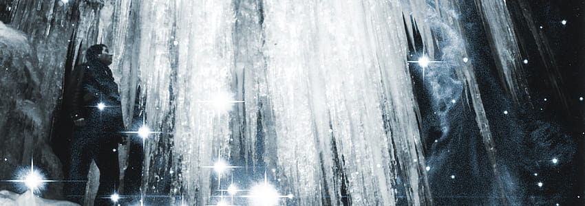 : мъж, есен, лед, монохромен, звезда, Blu, uomo, мъглявина, nebulosa, ghiaccio, cascata, ruzzo, pretara, 200201marghiaccio1a31 3073x1085 HD тапет