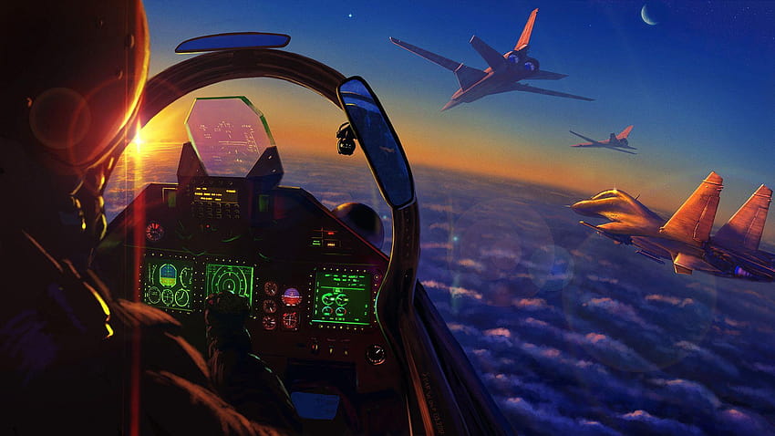 Fighter aircraft Cockpit Russian Painting Art Army 1920x1080 HD wallpaper