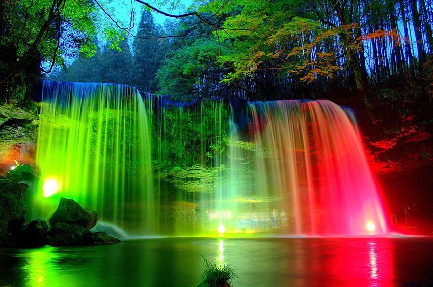 Rainbow Tropical Rainforest Waterfalls, дъгова тропическа гора HD тапет