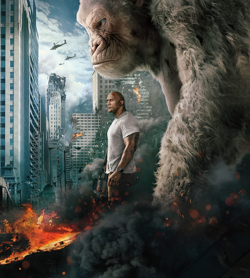 Dwayne Johnson, Rampage, White gorilla, Movies / Most Popular, gorilla movie HD phone wallpaper