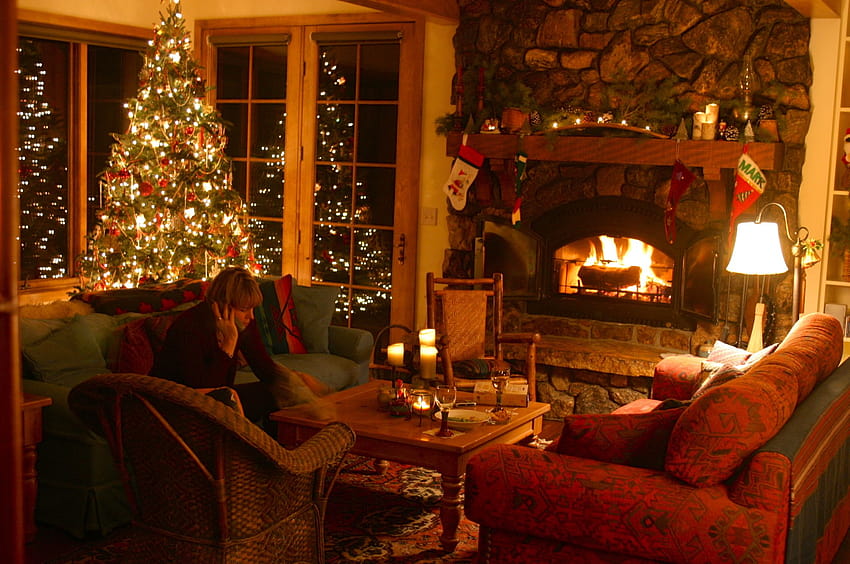 Best 4 Holiday Log Cabin Fireplace on Hip, winter fire place HD wallpaper