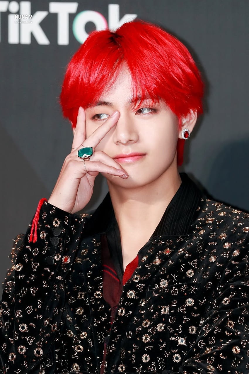 49 about ['V' Sign Pose] Taehyung / V, bts v red hair HD phone wallpaper