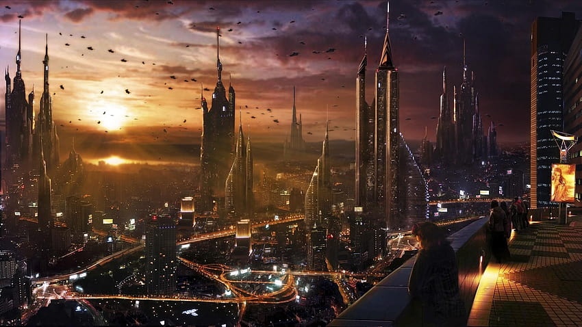 Ciudad futurista, futura ciudad de fantasía. fondo de pantalla