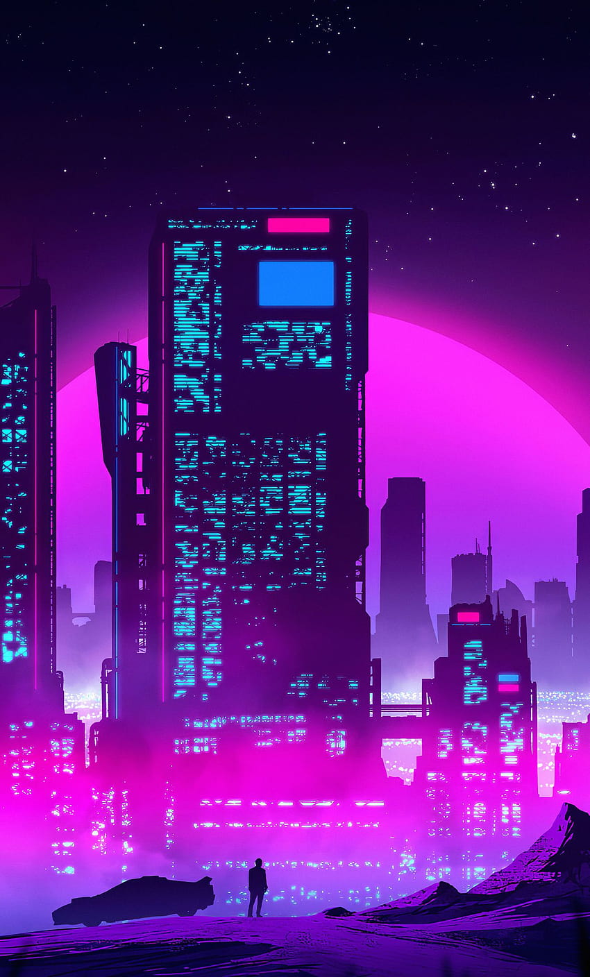 1280x2120 Synthwave Purple City iPhone , tła i fioletowy telefon Tapeta na telefon HD