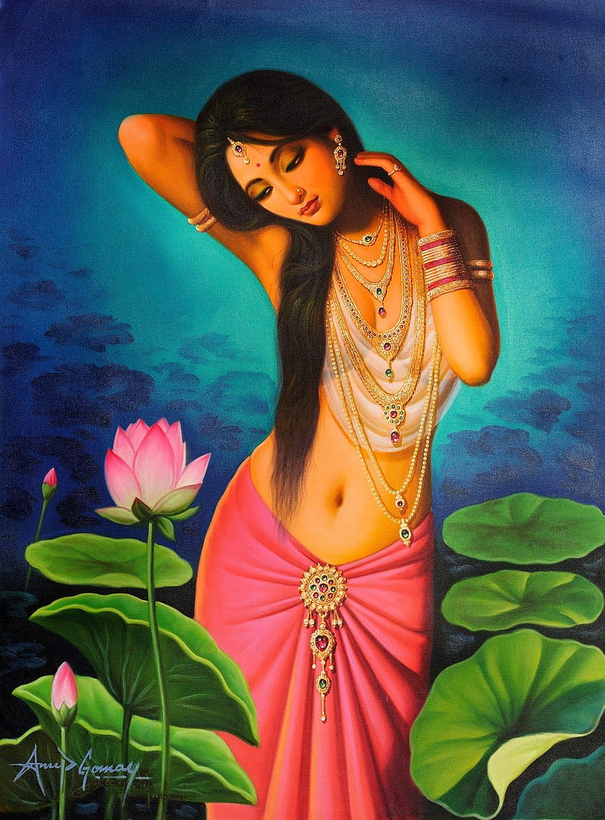 50 pinturas de mulheres indianas mais bonitas de todos os tempos, pintura a óleo de mulheres indianas Papel de parede de celular HD