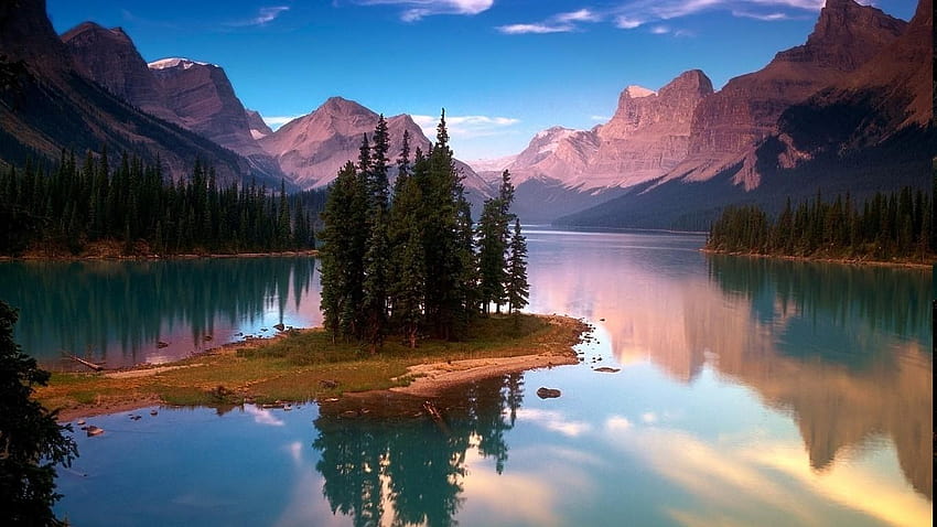 naturaleza, Montaña, Reflejo, Arboles, Parque Nacional Jasper fondo de pantalla