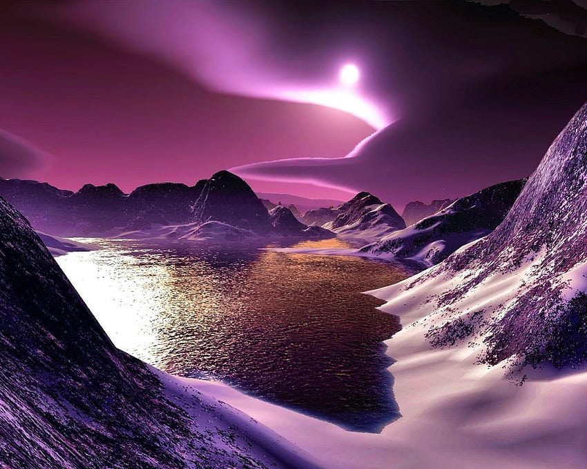 1280x1024 mountains, lake, bottom, night, moon, bottom of snowy mountain HD wallpaper