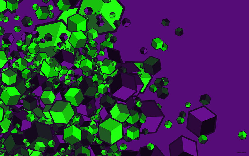 녹색과 보라색 큐브 : HD 월페이퍼