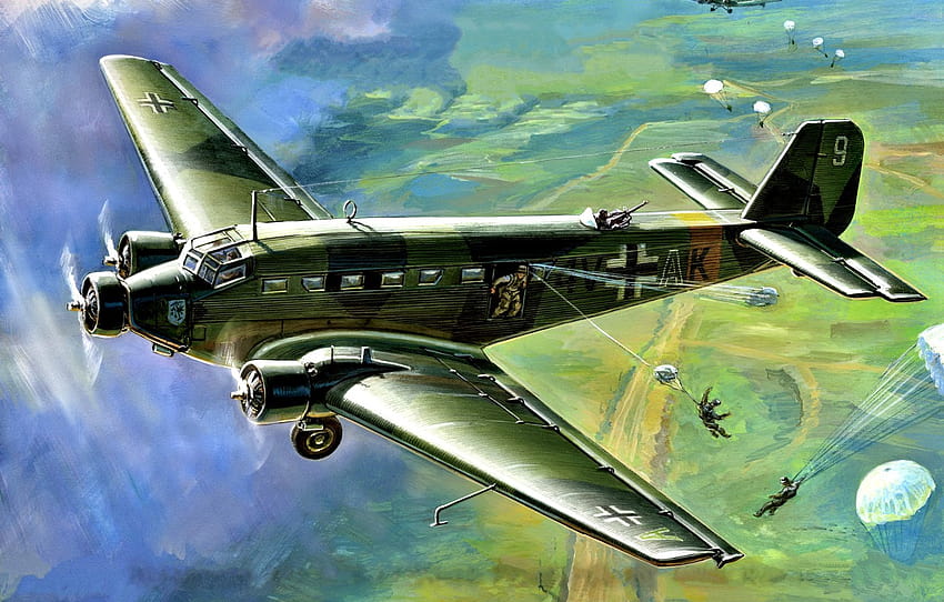 trasporto militare, Junkers, paracadutisti, aereo passeggeri, tedesco, Luftwaffe, Ju 52, Zia Yu, sezione авиация Sfondo HD