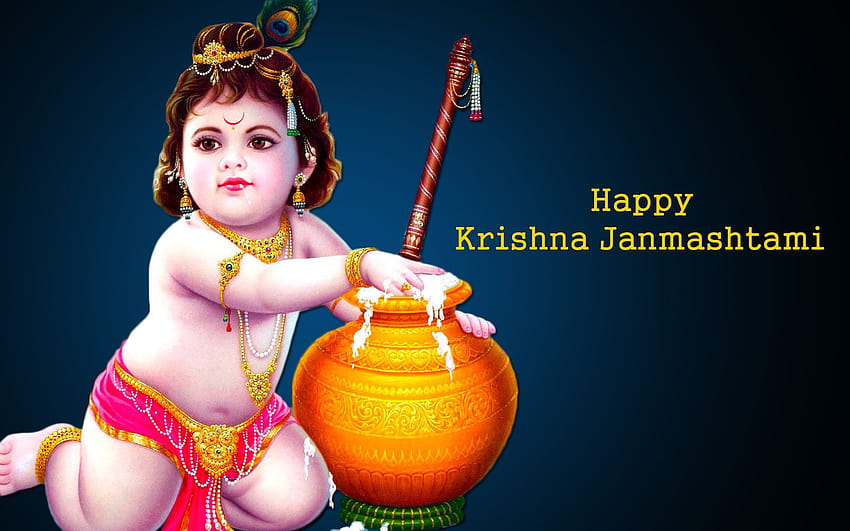 Of Bal Krishna Eating Makhan for Happy Janmashtami with Text, makhan chor  HD wallpaper | Pxfuel