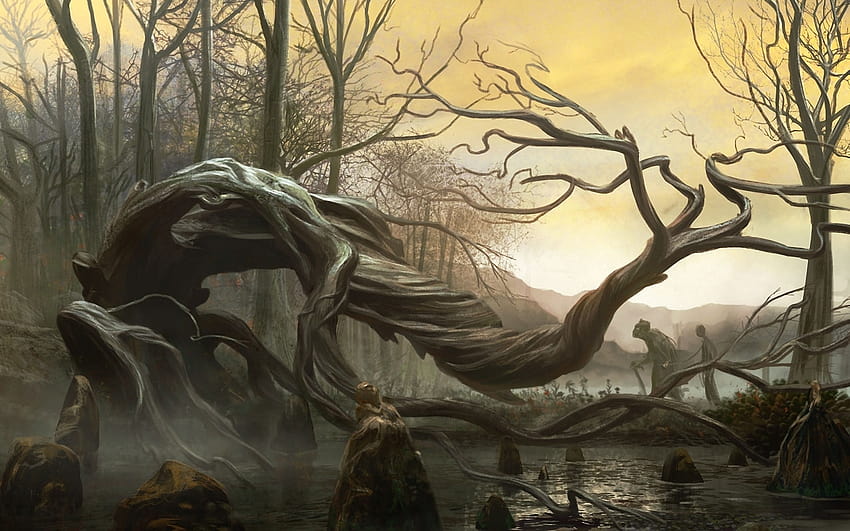 fantasy, Dark, Cg, Digital, Art, Spooky, Landscapes, Creepy, Trees / and Mobile Backgrounds, scary trees HD wallpaper