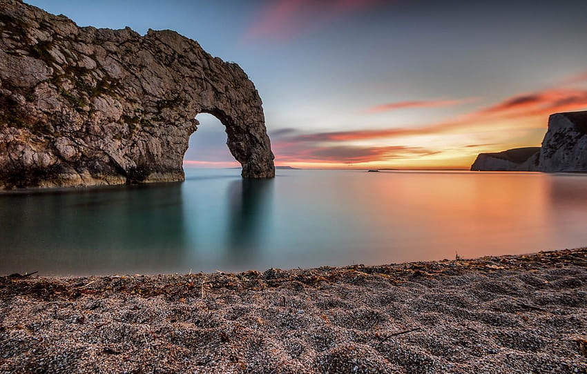 mer, coucher de soleil, côte, Angleterre, Angleterre, Durdle Door Fond d'écran HD