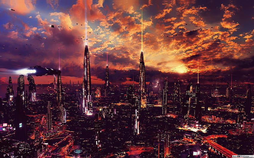 Futuristic city, aesthetic future city HD wallpaper