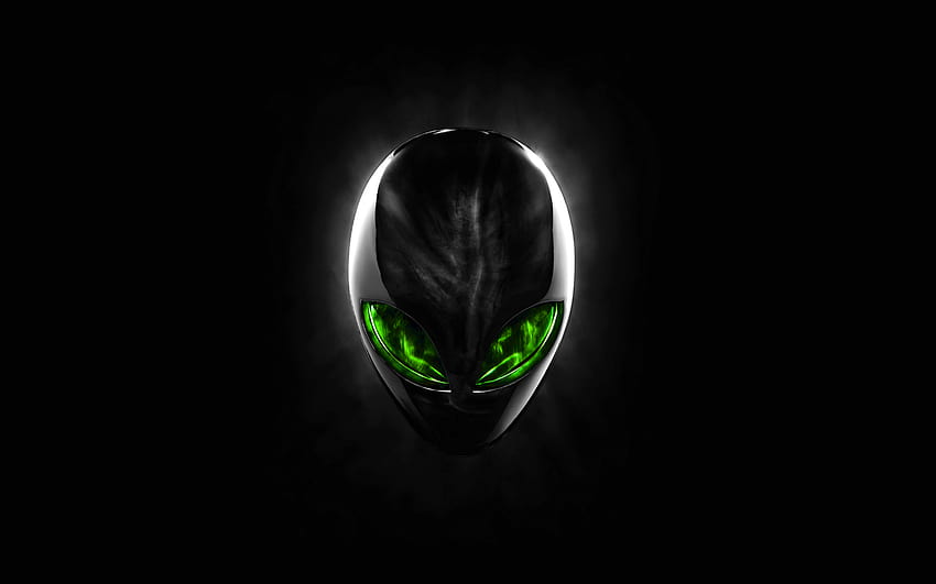 Alienware Backgrounds Cabeça de alienígena cinza com olhos verdes 3360x2100, alienígena verde papel de parede HD