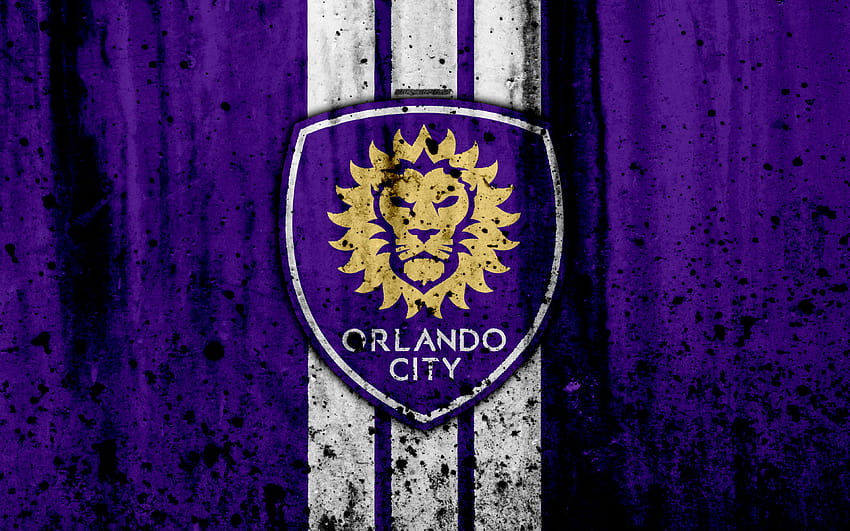 FC Orlando City, grunge, MLS, arte, Conferencia Este, club de fútbol, ​​EE. UU., Orlando City, fútbol, ​​textura de piedra, logotipo, Orlando City FC con una resolución de 3840x2400. Alta calidad, ciudad de fondo de pantalla