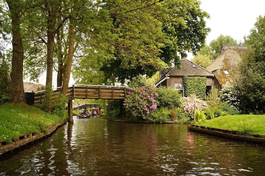 канал, мост, giethoorn, Холандия за HD тапет