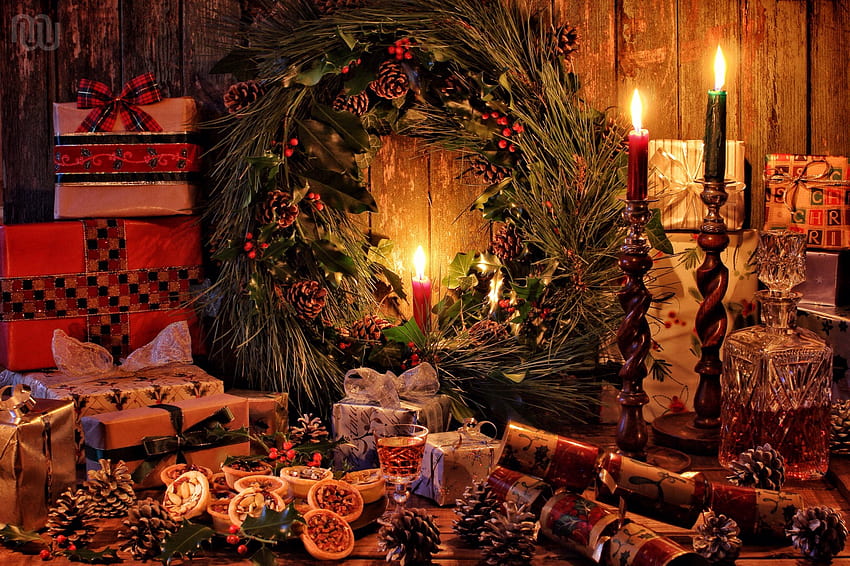 : свещи, Коледа, подаръци, горски плодове, събитие, пайове, бръшлян, шишарки, вечнозелено, цвете, традиционно, свещ, коледа, свещи, шишарки, бор, натюрморт, венец, весело, декор, традиция, коледна украса, церемония, бръшлян, Холи, торти, Коледа на свещи HD тапет