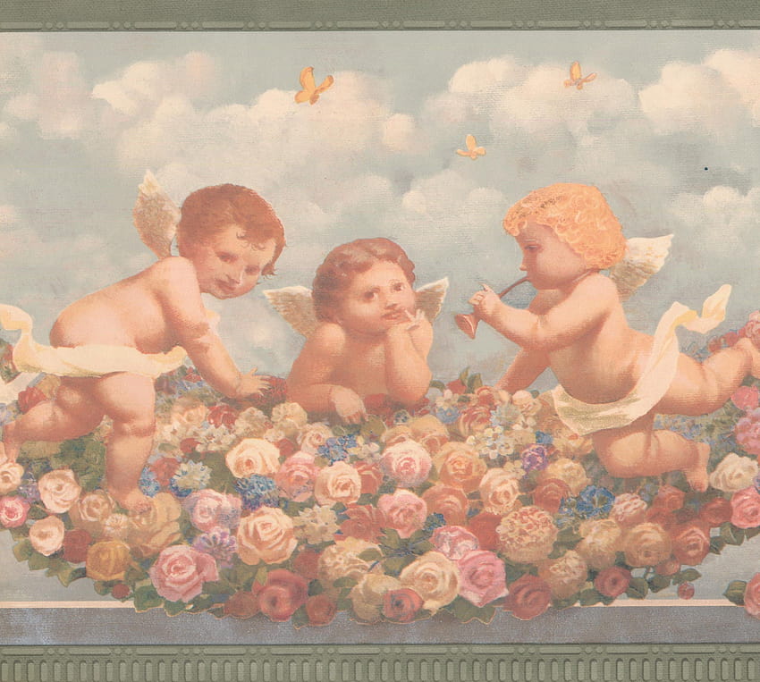 Cherub Babies In Heaven Pink Red Yellow Roses Faith, aesthetic baby angel HD wallpaper