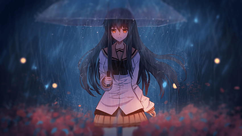 Anime girl under an umbrella in the rain, anime rain girl umbrella HD wallpaper