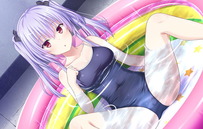 Badeanzug, Mädchen, Pool, Anime, Spielkunst, Glück mit ihr von nebenan, Abschnitt арт, Anime-Pool HD-Hintergrundbild